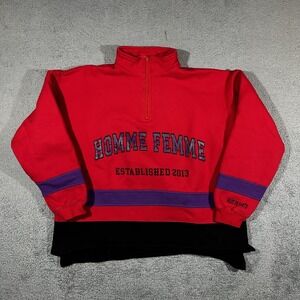 Homme Femme - Classic Half Zip Red Turtle Neck Sweater Mens Size Large #1949